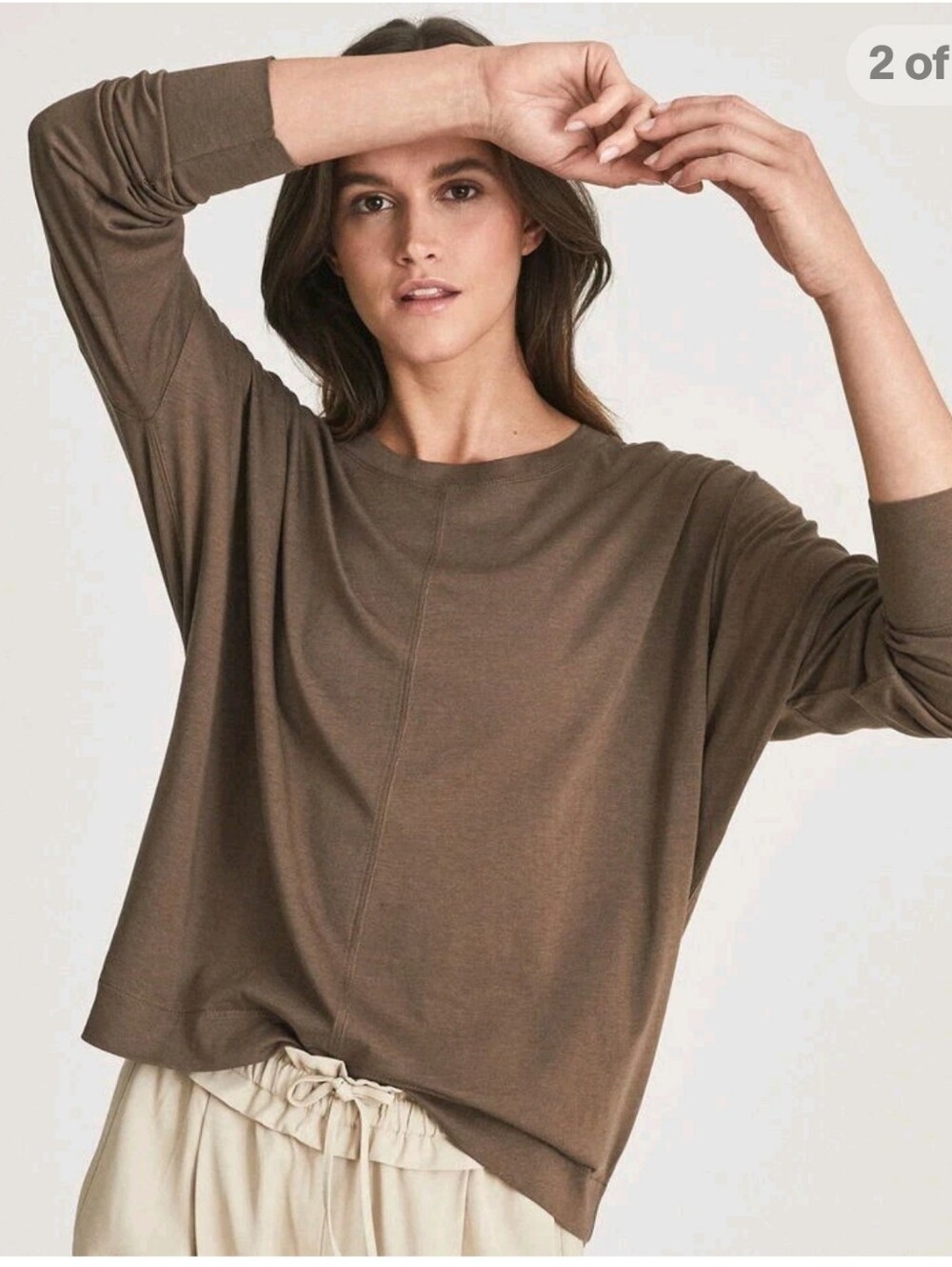 Reiss Rita Keyhole Brown Relaxed Jersey Top Sm-Med